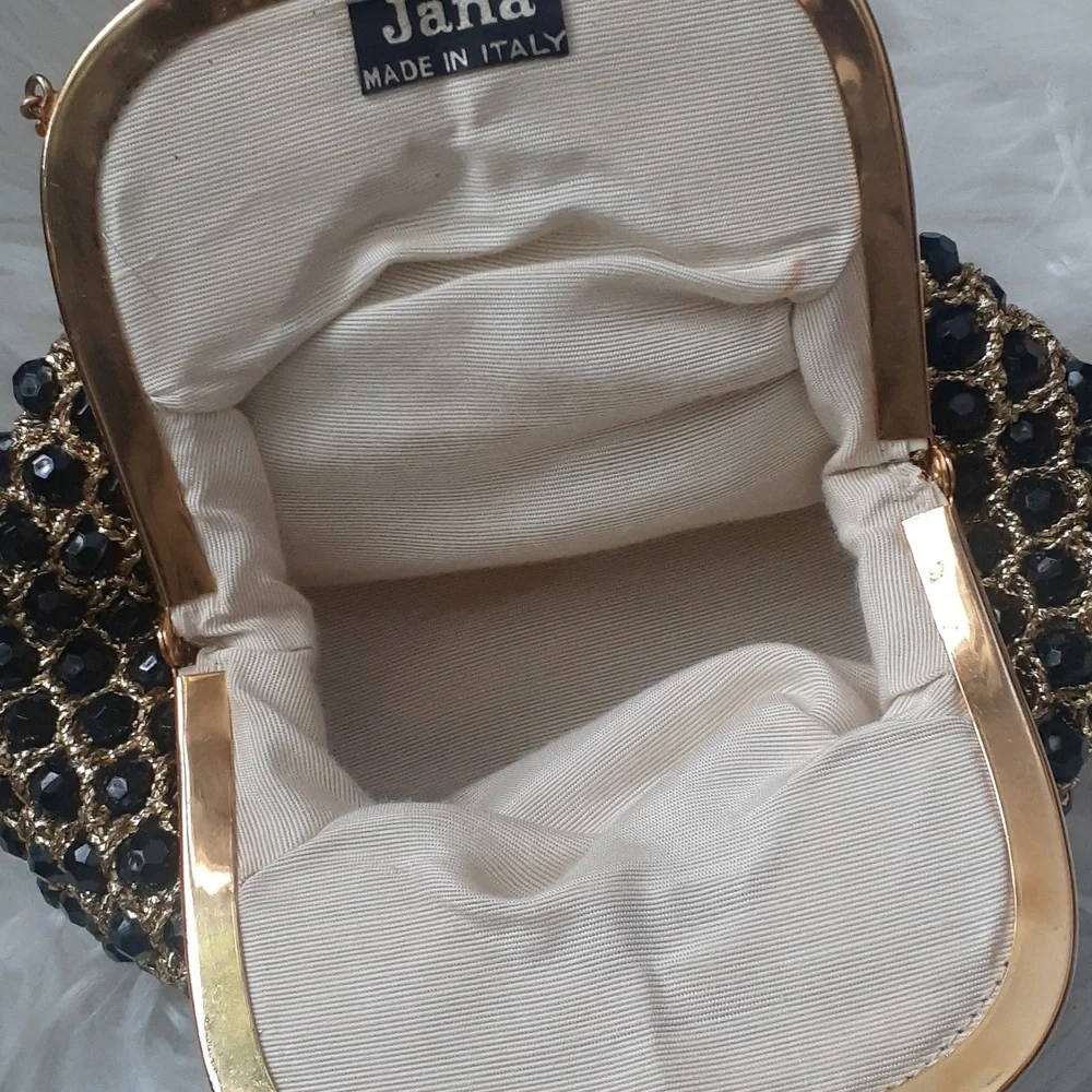 Vintage Black and Gold Beaded Clutch Wristlet